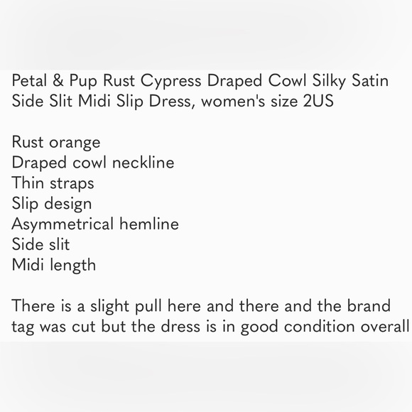 Petal & Pup Rust Cypress Draped Cowl Silky Satin Side Slit Midi Slip Dress 2US - Picture 8 of 8